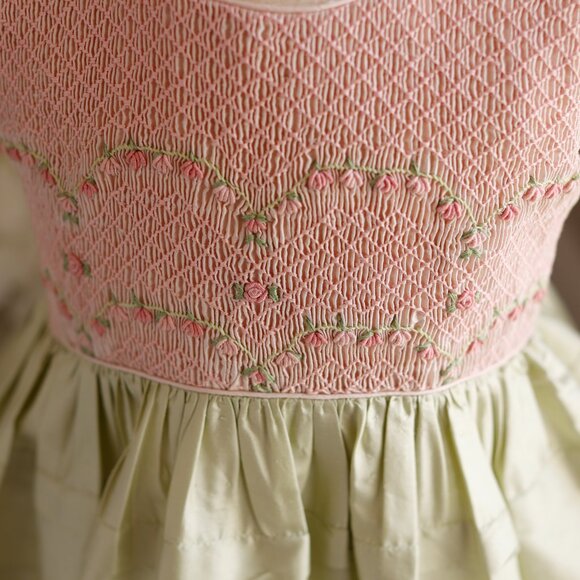 Pink & Green Smocked Dupioni Silk Dress Special Occasion Portrait Size 2 LOVELY! - Picture 3 of 7